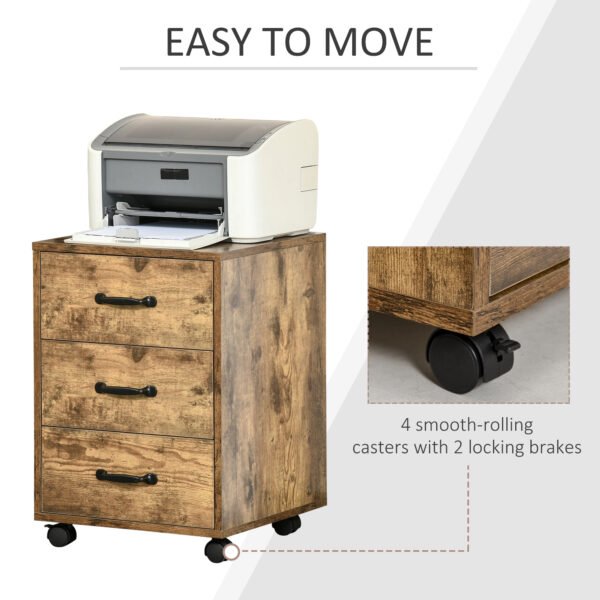 Rolling File Cabinet with 3 Drawers, Under Desk Mobile Filing Organizer Home Office Bedroom Furniture - Image 5