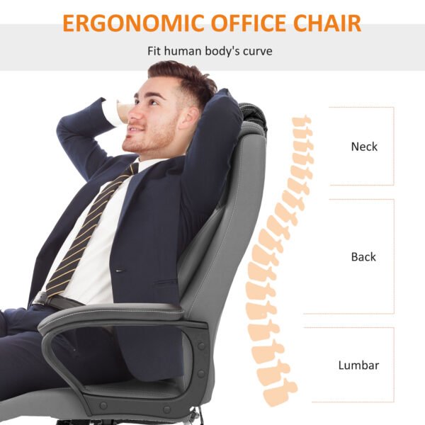 Executive Office Chair with 6-Point Massage, High Back Swivel Seat with Extra Padding, Ergonomic Tilt, Grey - Image 4