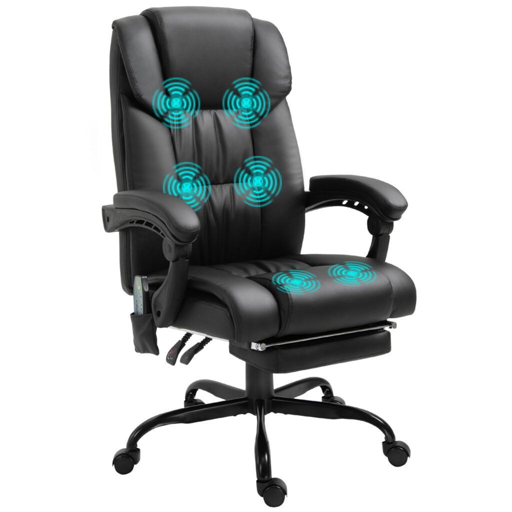 6-Points Massage Office Chair, Executive Office Chair with PU Leather, Electric Recliner, Adjustable Height and Angle, Black