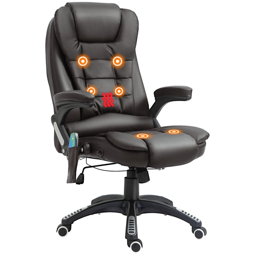 High Back Executive Massage Chair, PU Leather Massage Office Chair with Heat, Tilt, Reclining Function, Adjustable, Brown