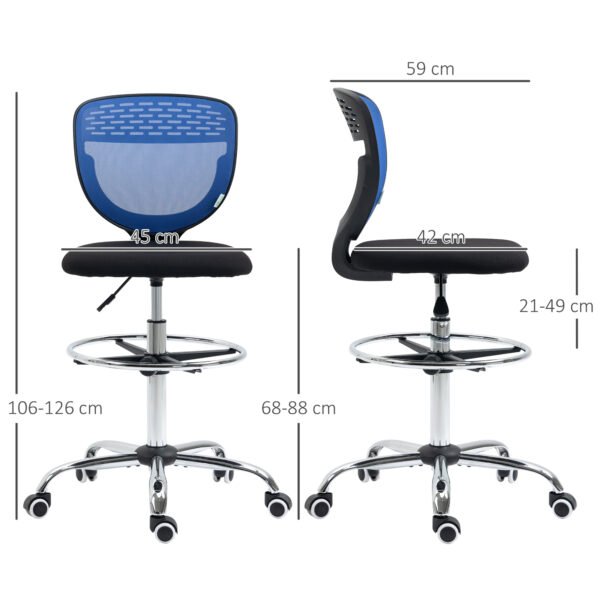 Draughtsman Chair, Armless Mesh Office Chair, Swivel Design with Lumbar Support & Foot Ring, Tall Office Chair, Dark Blue - Image 3