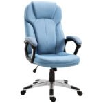 Office Chair, Linen Fabric, Height Adjustable, Padded Armrests, Tilt Function, Home Office, Blue