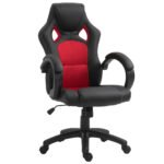 Ergonomic Desk Chair with Wheels & Armrests, Faux Leather Computer Desk Chair, Adjustable for Home Office, Black & Red
