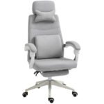 Ergonomic Desk Chair, High Back Fabric Office Chair with Reclining Backrest, Footrest, Neck and Lumbar Pillow, Grey