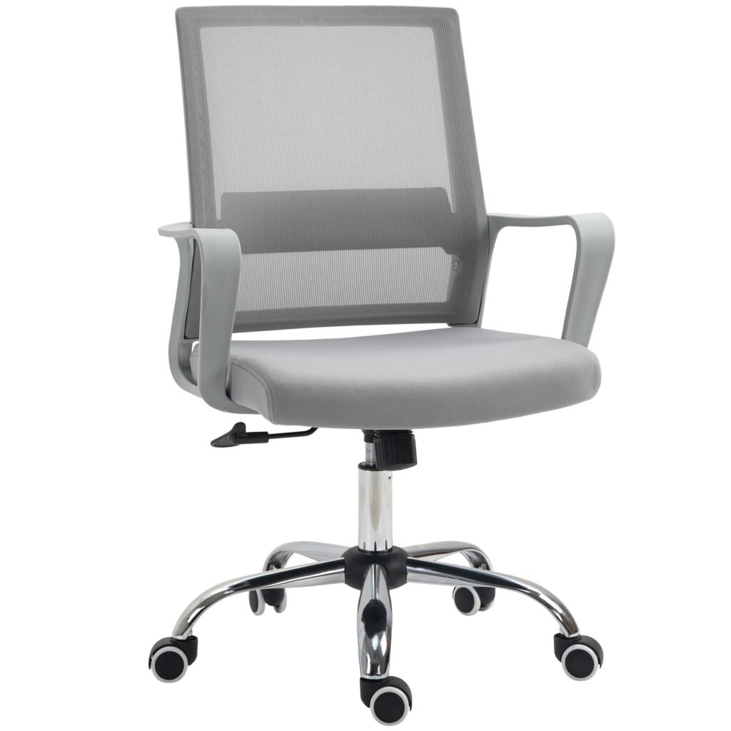 Ergonomic Office Chair, Mesh Desk Chair with Adjustable Armrest & 360 Swivel Wheels, Grey