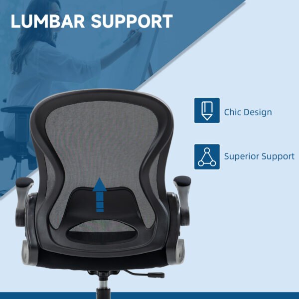 Adjustable Standing Desk Chair with Flip-up Armrests Lumbar Support Armrests Adjustable Footrest Ring Black - Image 6