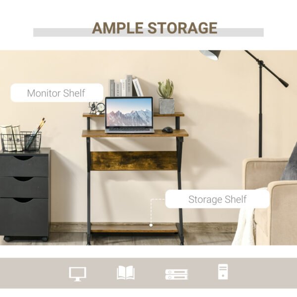 Computer Table with Monitor Shelf & Storage, Compact R-Shaped Workstation for Home Office, Study or Gaming, Rustic Brown - Image 4